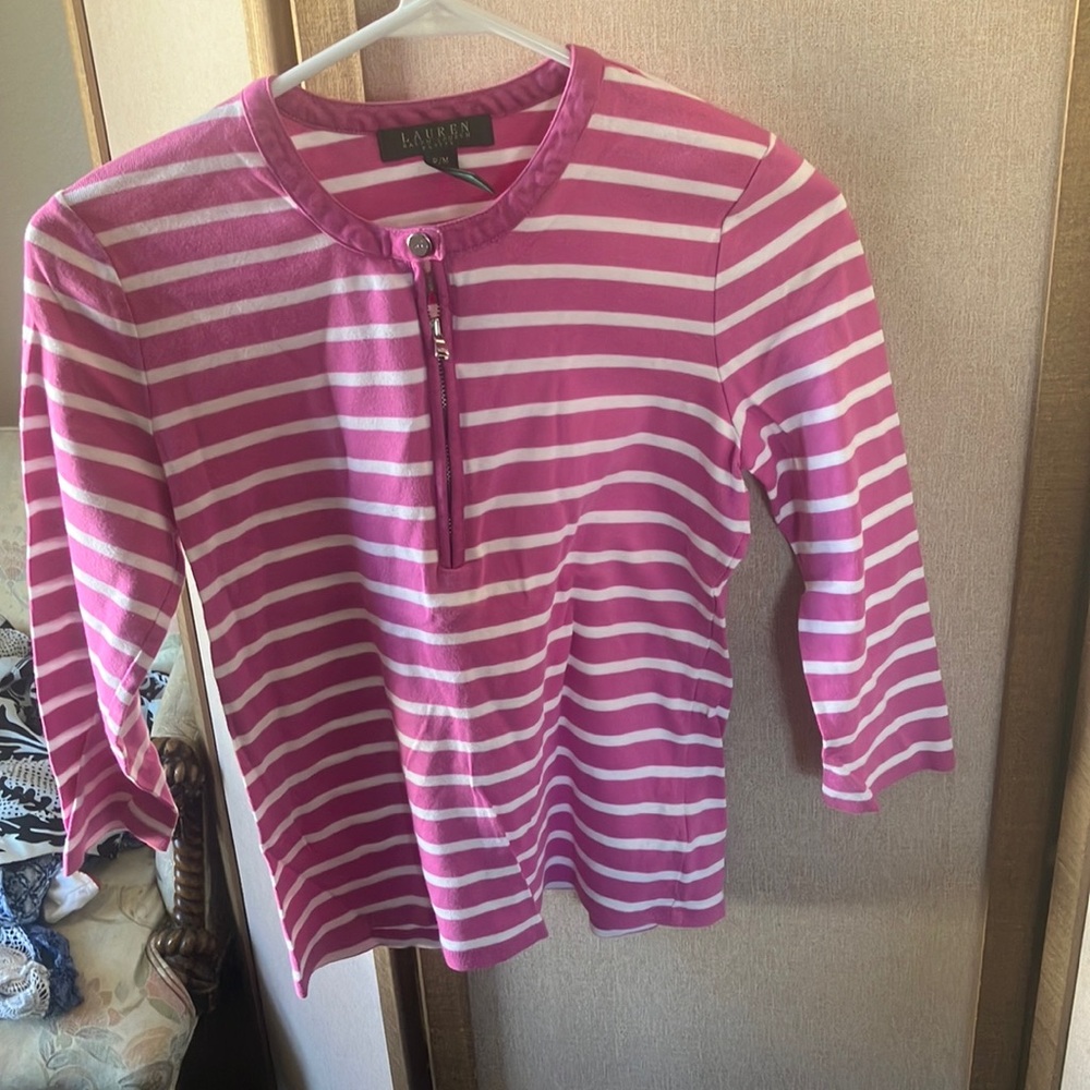 FINAL MARKDOWN Lauren Ralph Lauren Pink & White Long Sleeve Tee petite medium